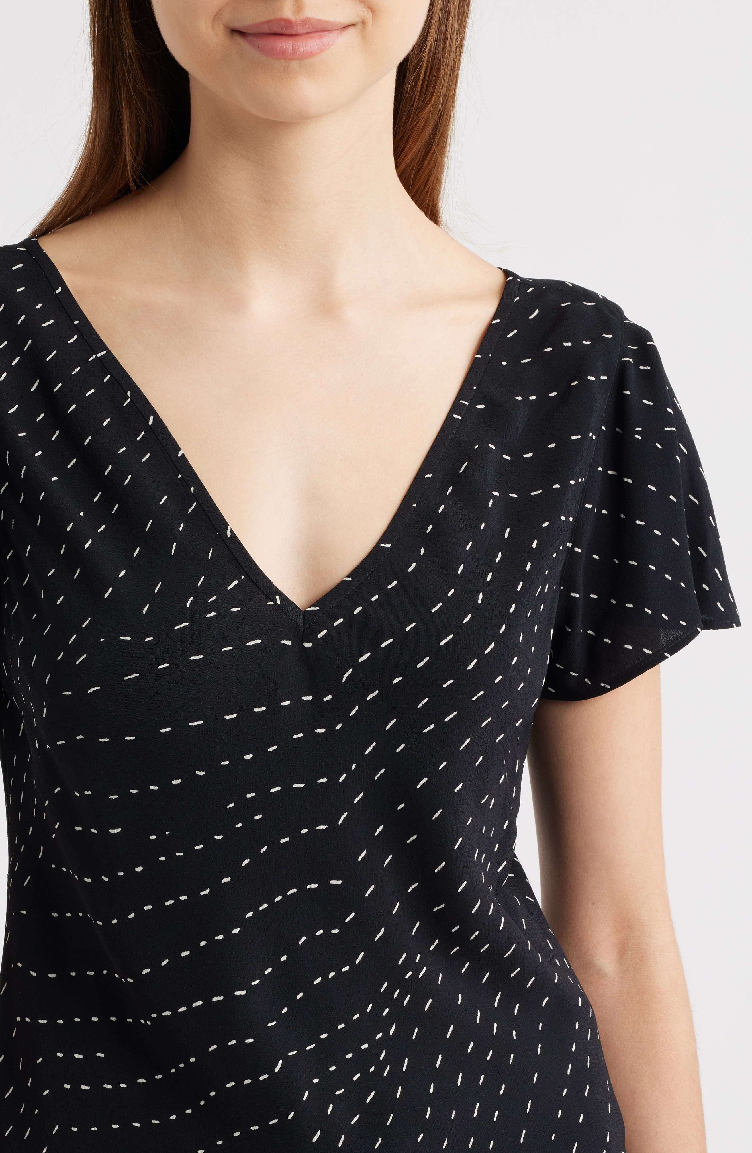 rag & bone Yvonne Print Flutter Sleeve Top in Black at Nordstrom - 4