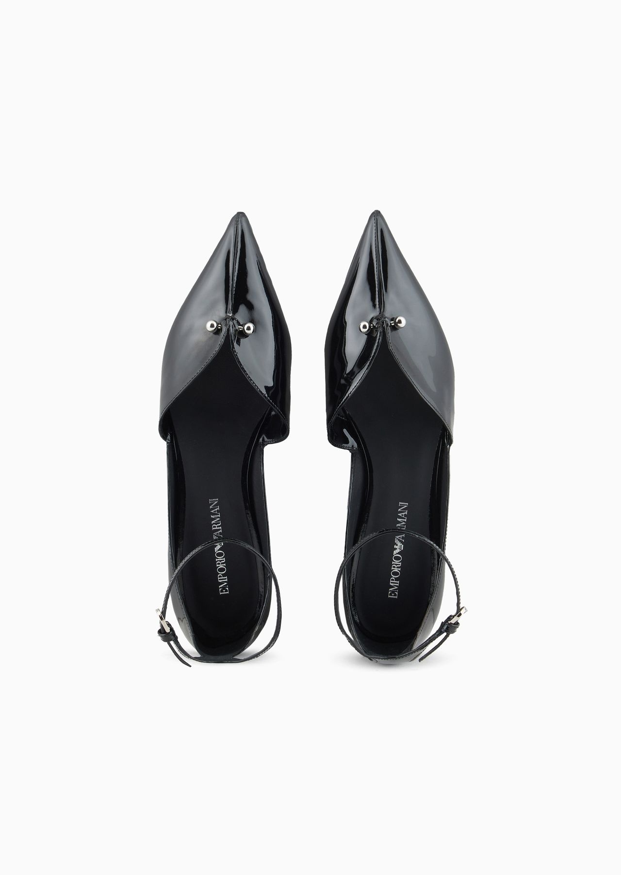 Patent-leather pointed-toe ballerinas with a strap and piercing - 3