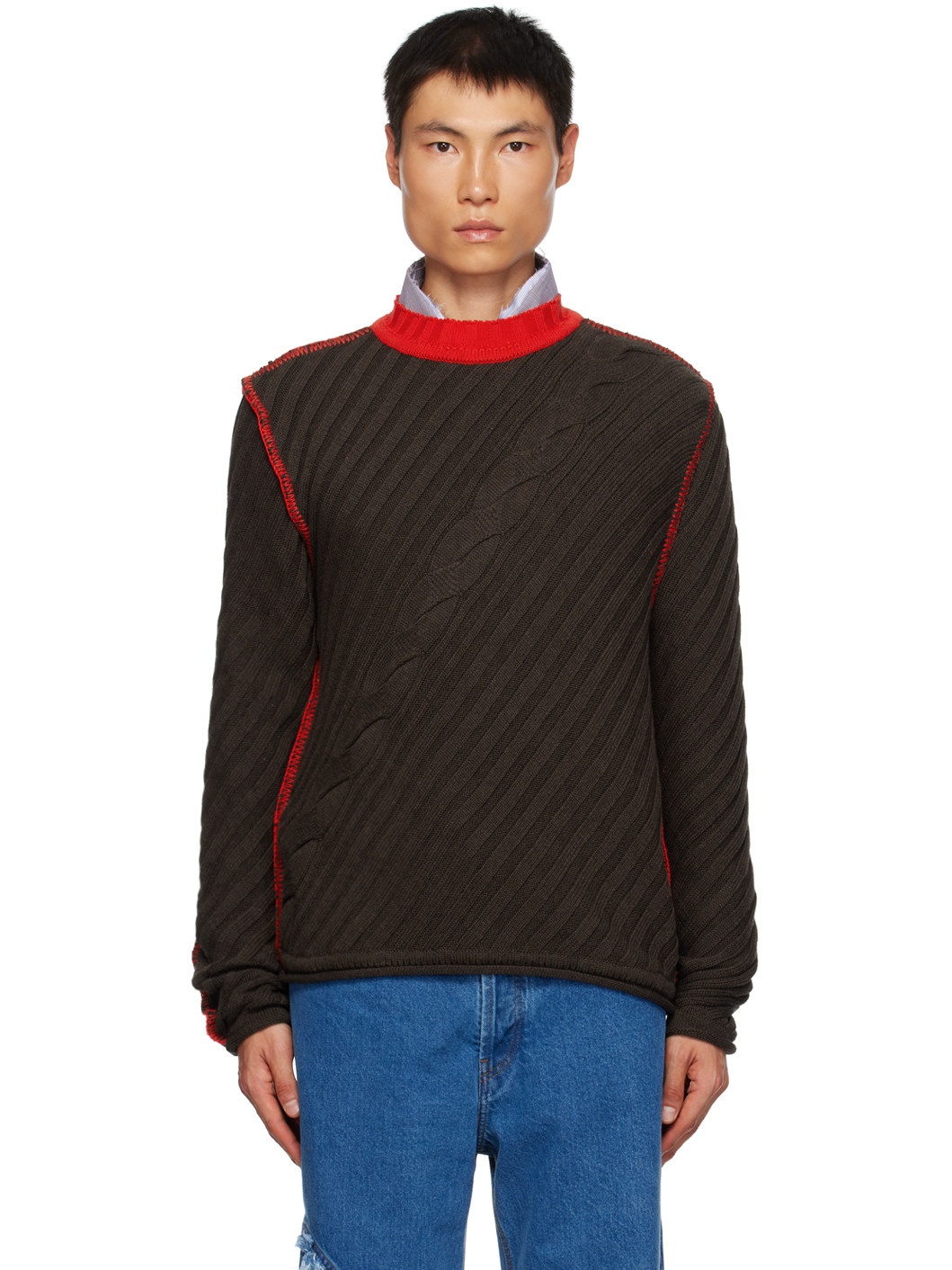 Brown & Red Contrast Sweater - 1