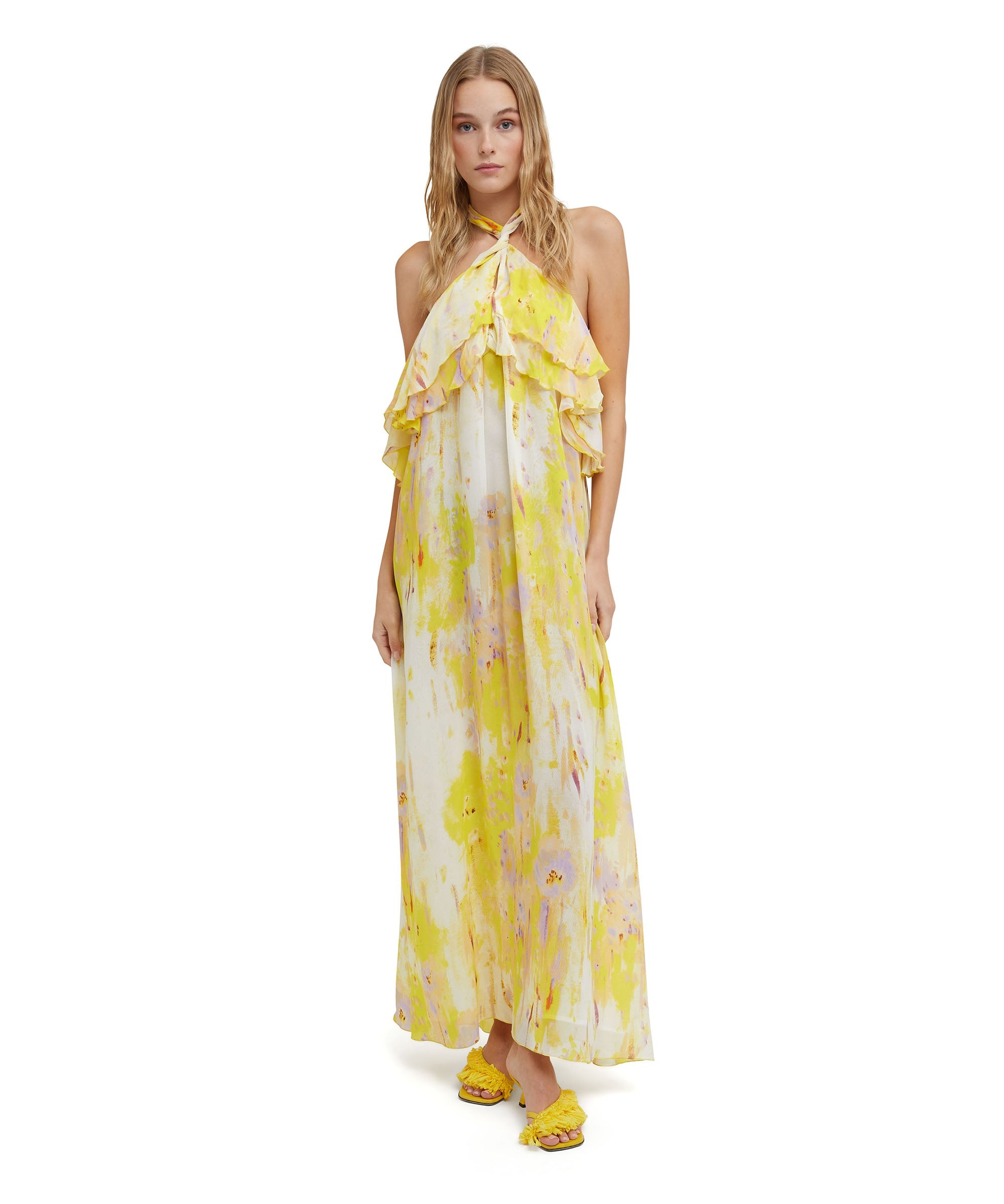 Long sleeveless dress with georgette "artsy flower" print - 5
