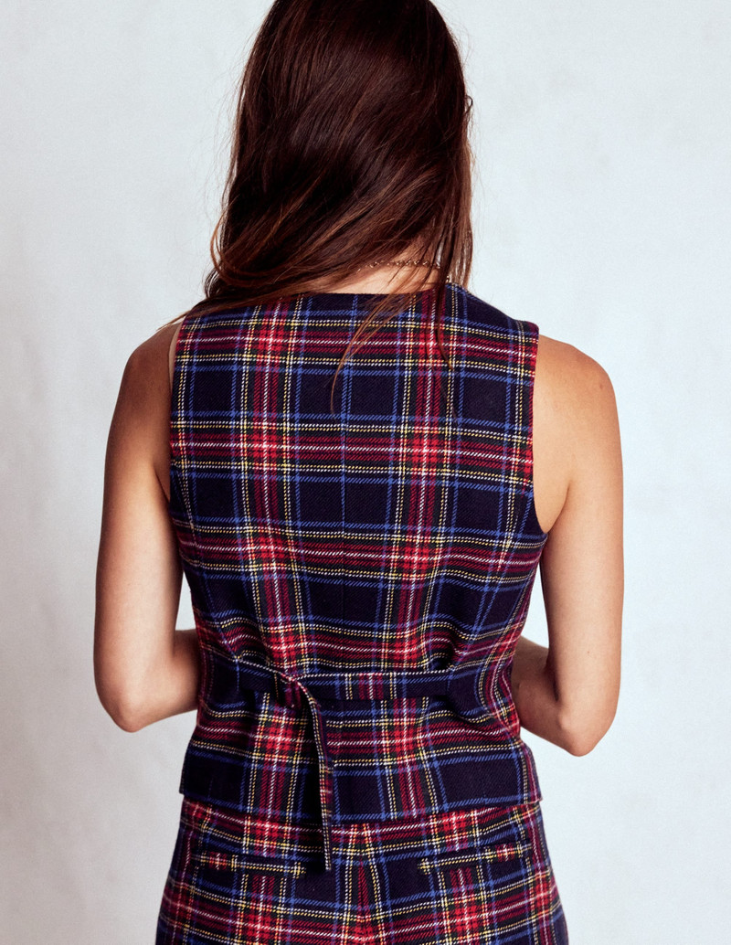Tailored Check Waistcoat-Navy, Green and Red Check 4