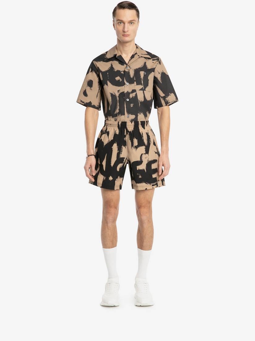 Mcqueen Graffiti Short Sleeve Shirt in Black/beige - 2