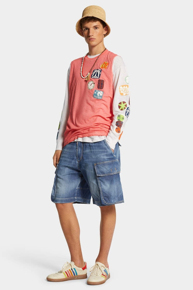 SUMMER LOVERS MEDIUM WASH LOOSE CARGO SHORTS 3