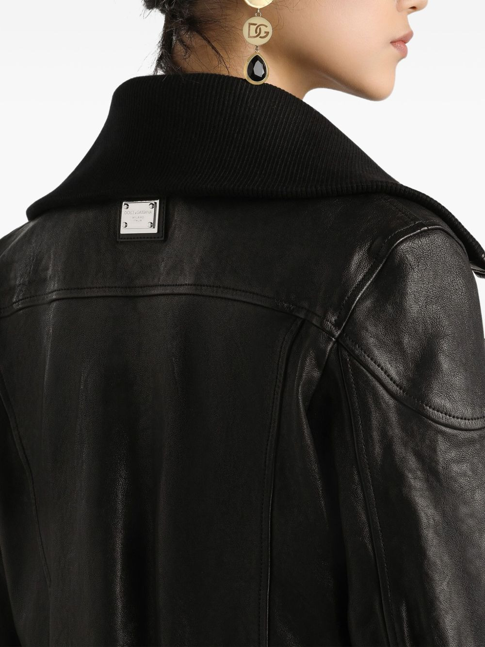 bomber-style leather jacket - 5