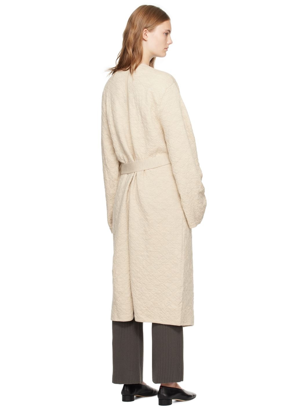 Beige Diamond Quilt Long Cardigan - 3