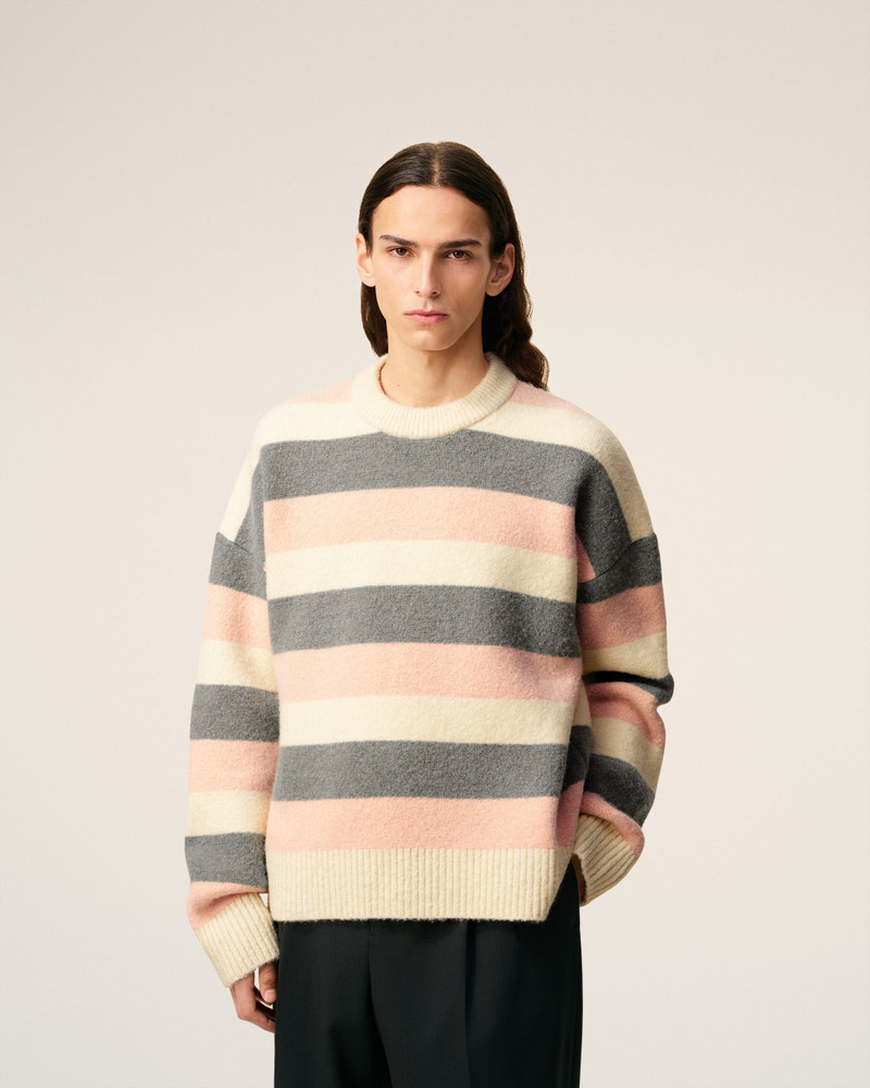 GREY ALPACA STRIPED CREWNECK SWEATER 3