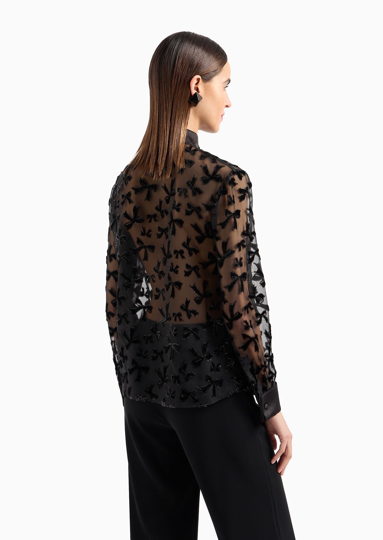 Devoré chiffon shirt with an all-over flocked pattern with lurex bows - 2