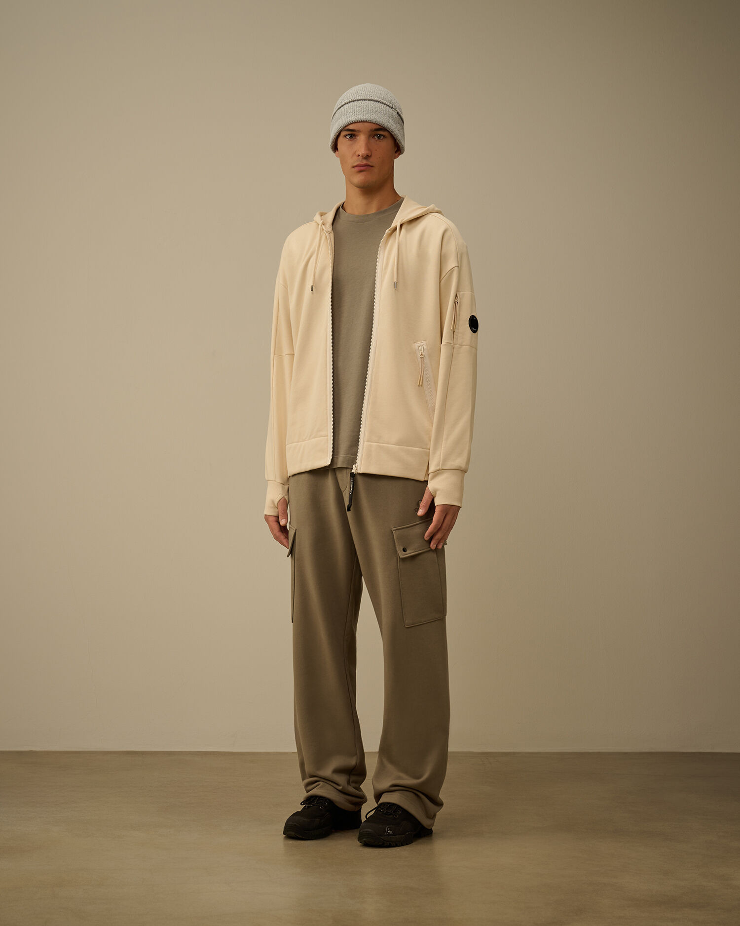 Diagonal Raised Fleece Hooded Full Zip Sweatshirt - 2
