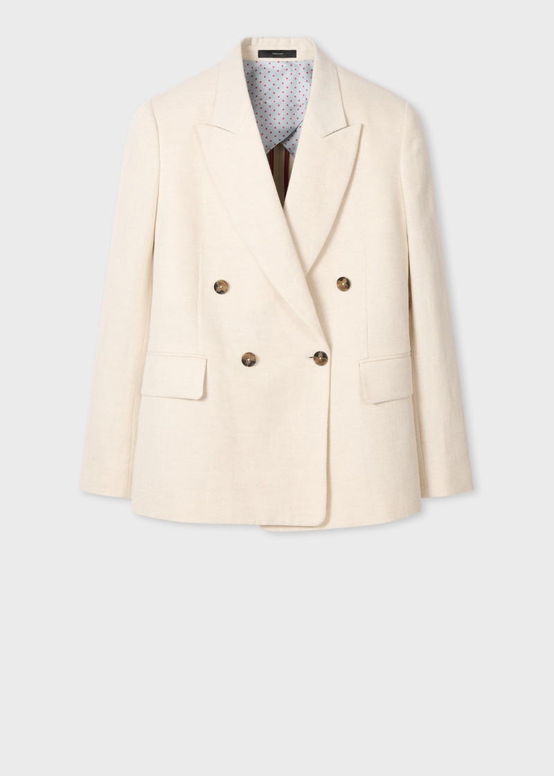 Women's Cream Cotton-Linen Double-Breasted Blazer 1