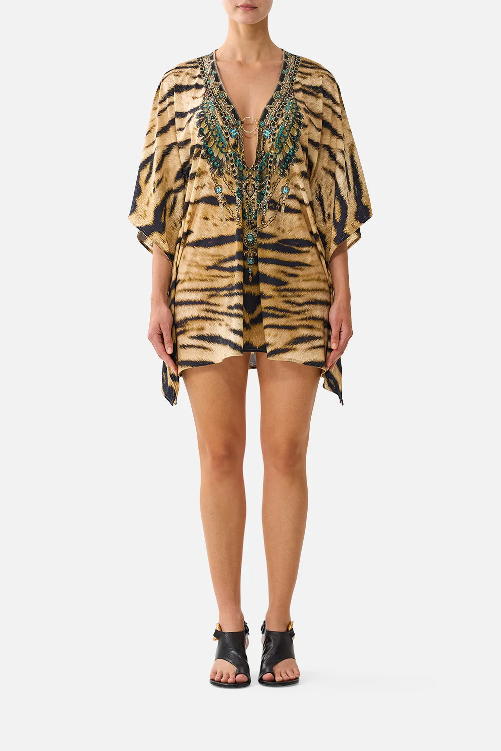 SHORT V NECK KAFTAN W RING FRONT TRIM A WINK TO THE WILD - 1
