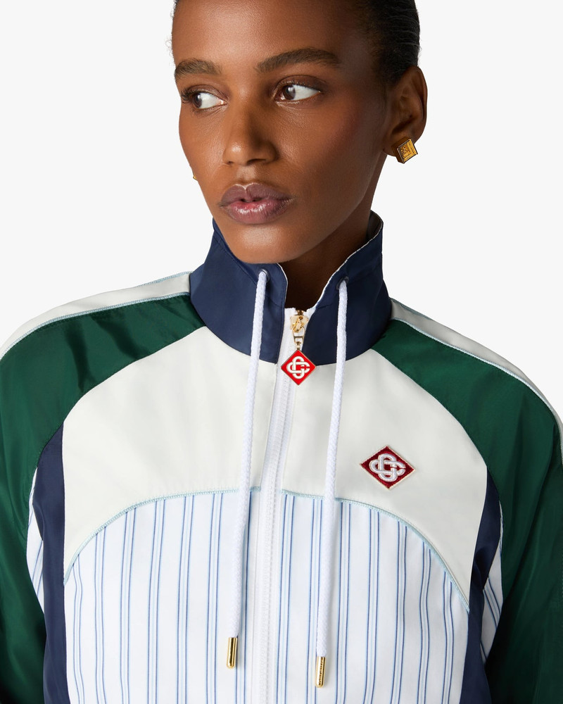 White & Navy Pinstripe Panelled Track Jacket 5