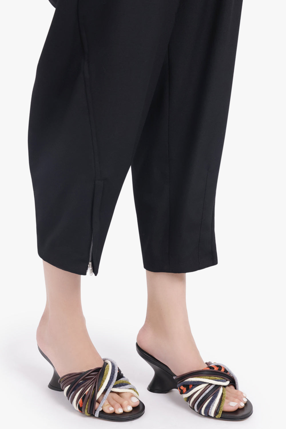 TWIST VELVET CORD 75MM OPEN TOE WEDGE MULE | BLACK/MULTI - 6