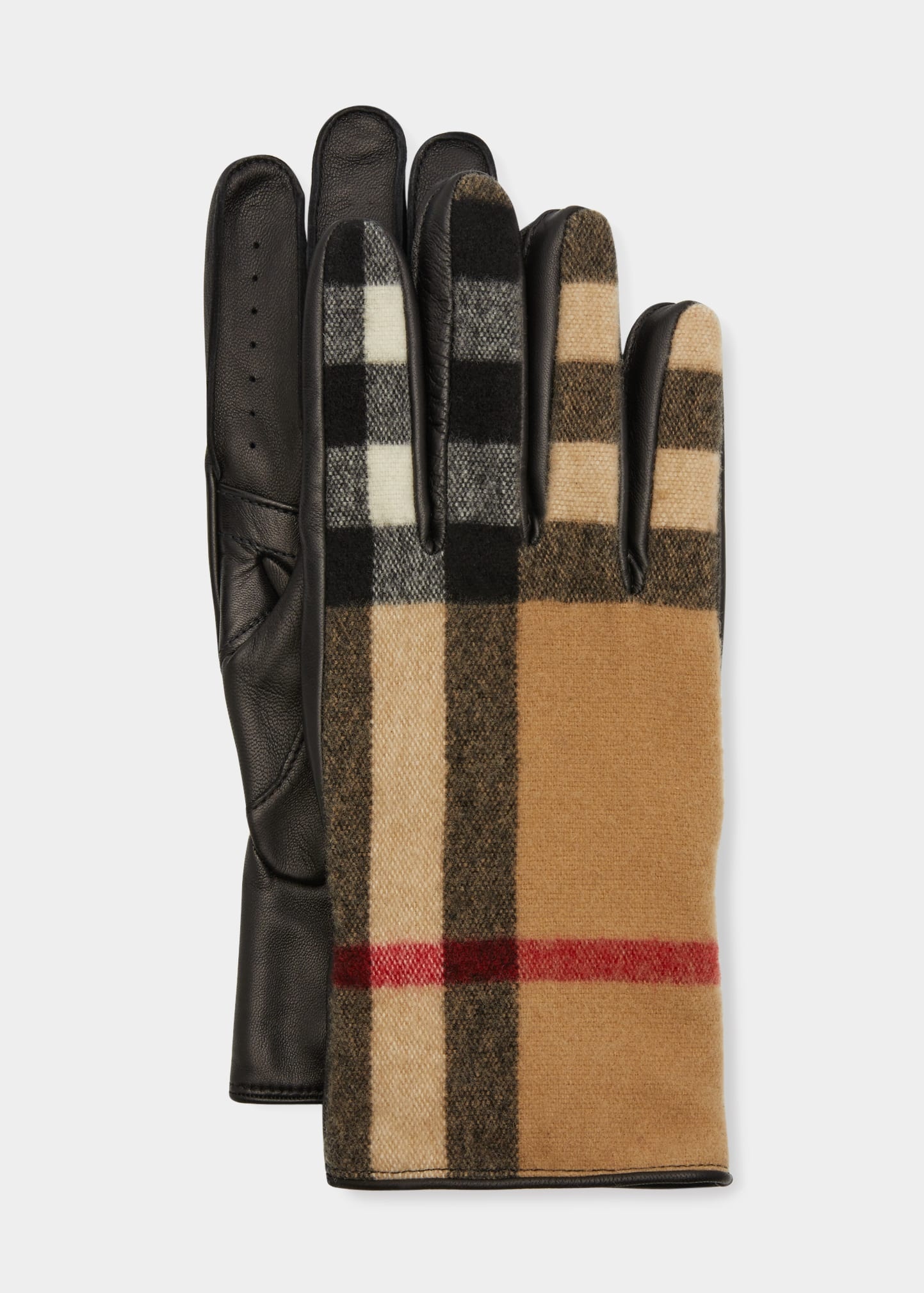 Men's Exaggerated Check Wool & Leather Gloves - 1