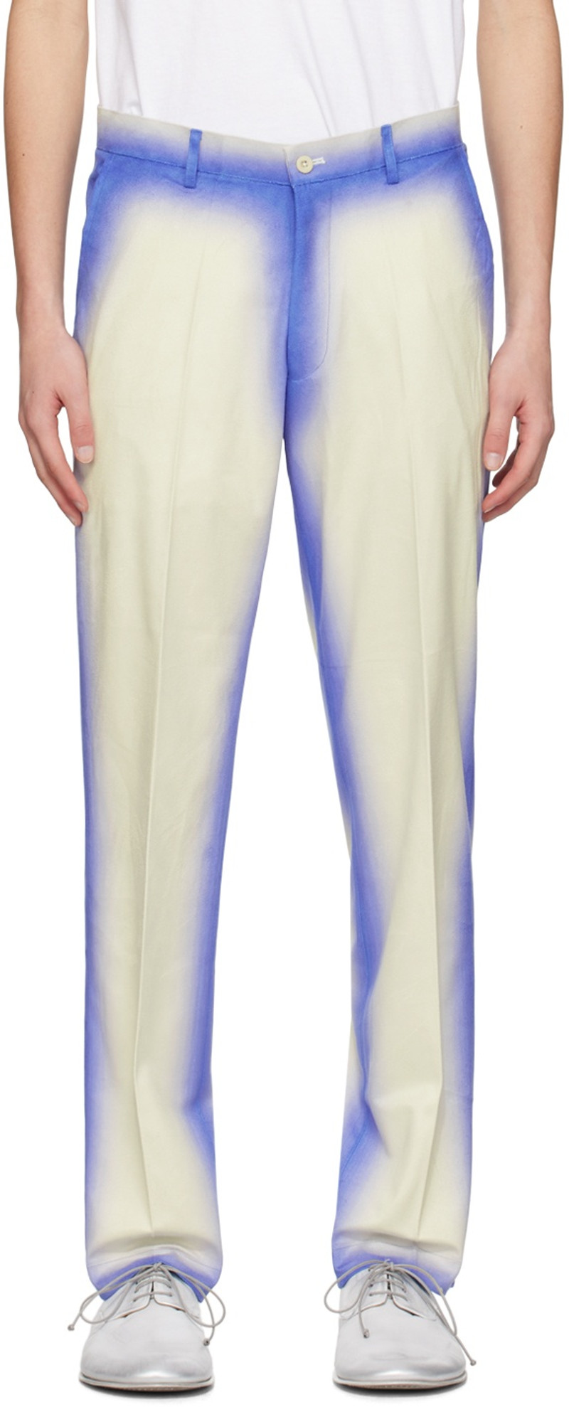 Blue & White Gradient Faux-Leather Trousers 1