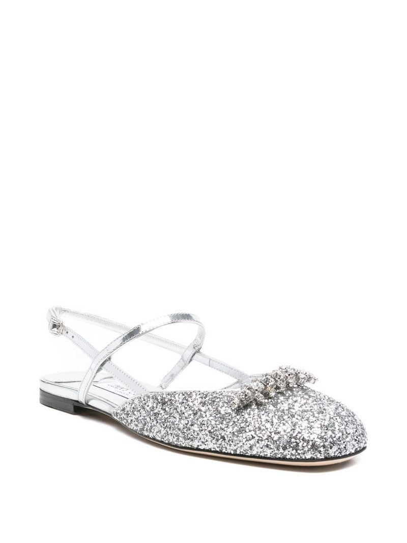 JIMMY CHOO Belinda glitter-embellished slingback sandals outlook