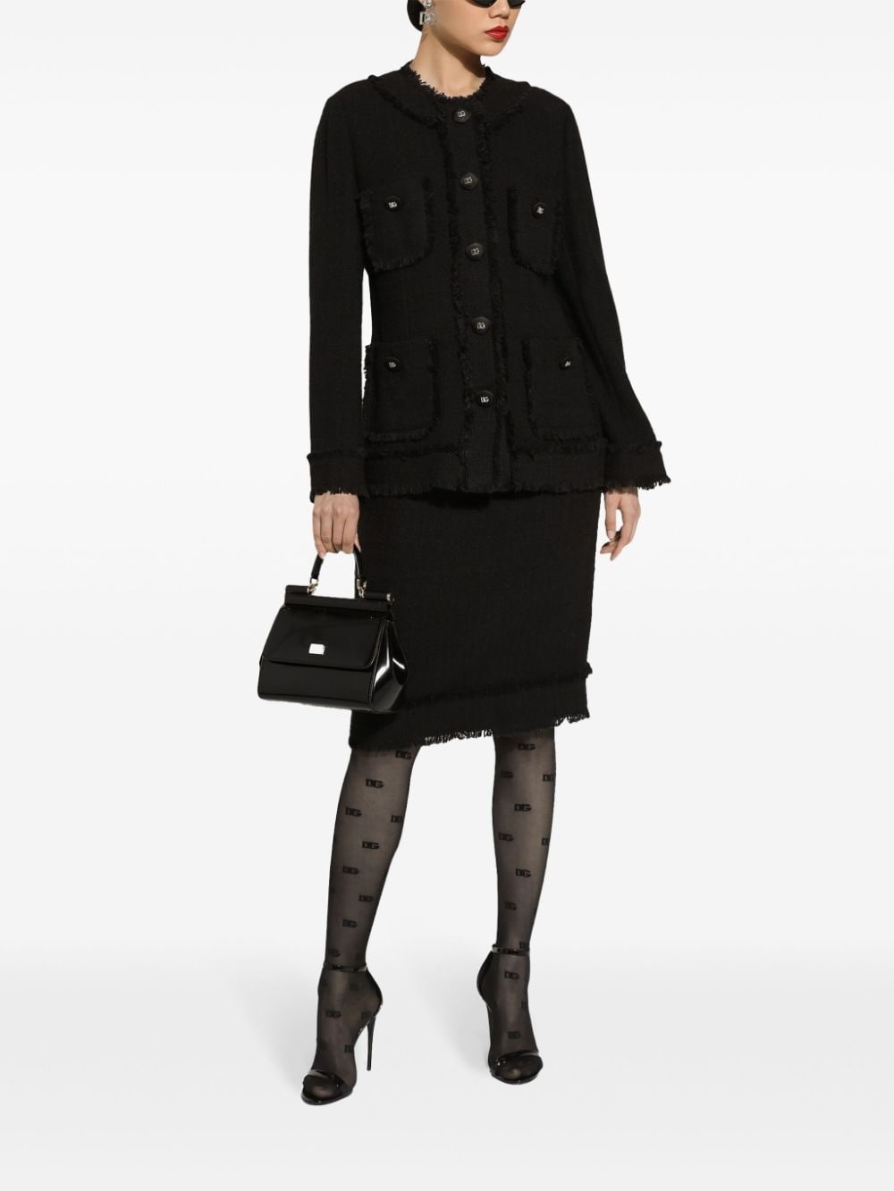 DG-plaque tweed midi skirt - 2
