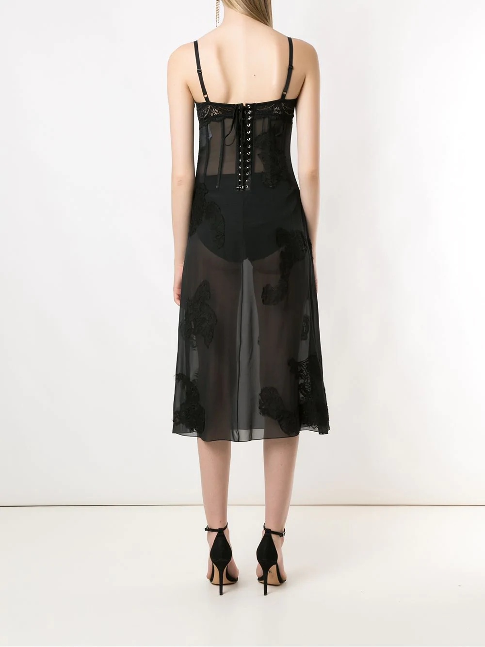 sheer lace panelled slip dress - 4