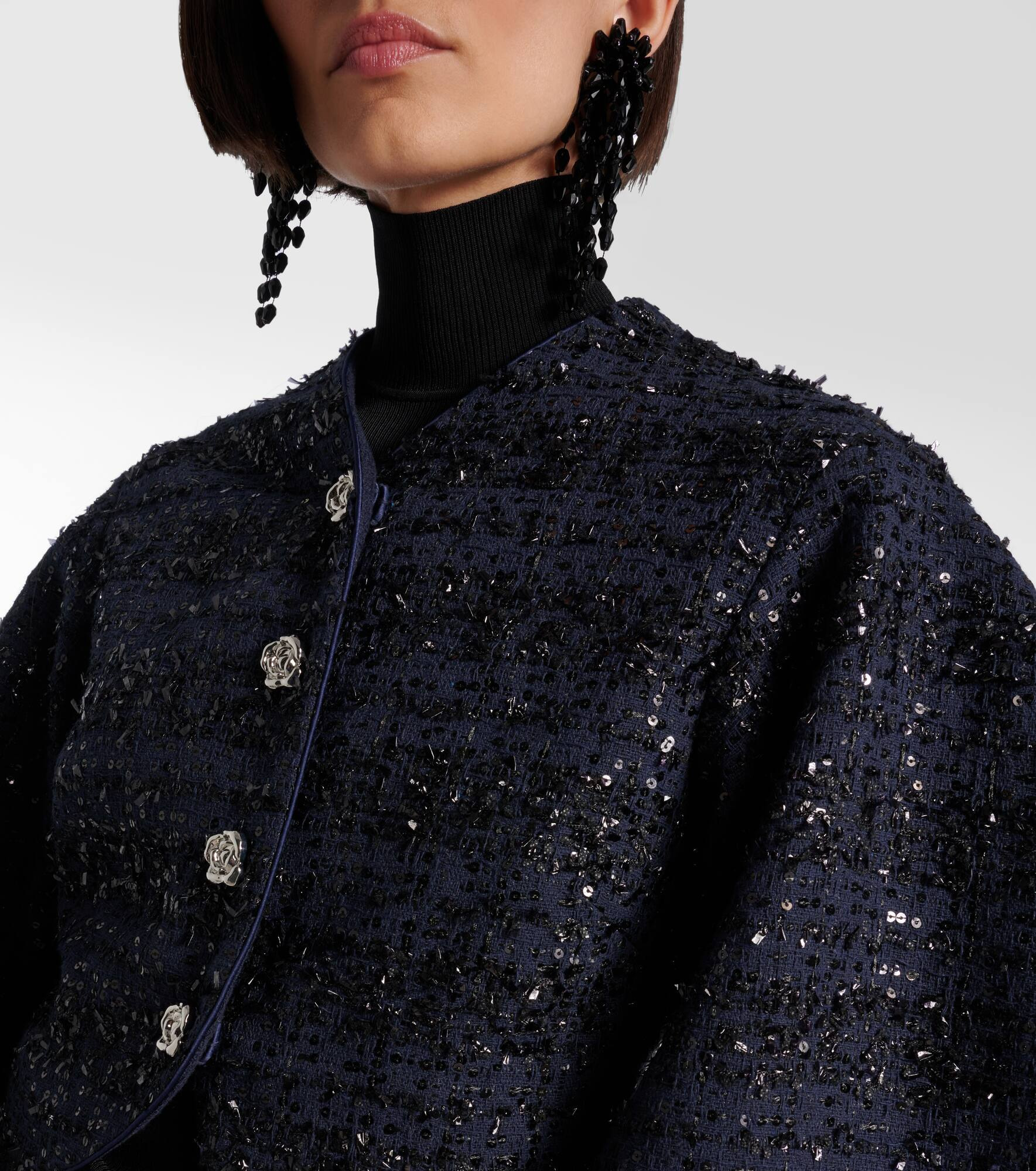Sequined cropped bouclé jacket - 4