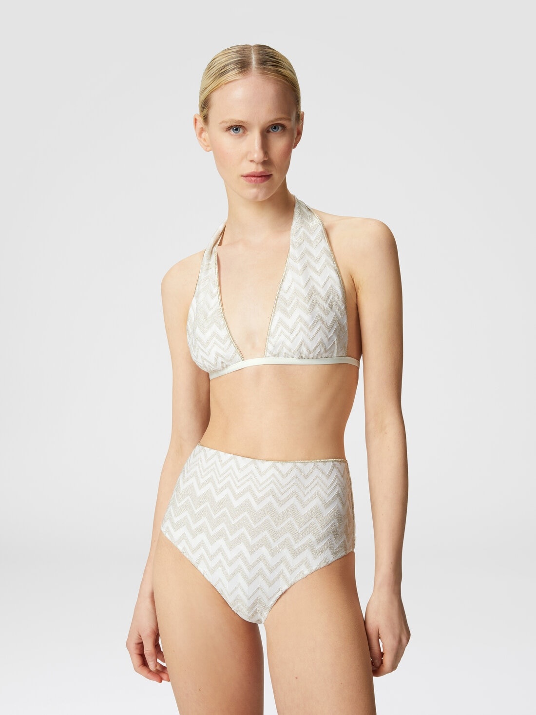 Tone-on-tone viscose blend chevron bikini with lurex - 2