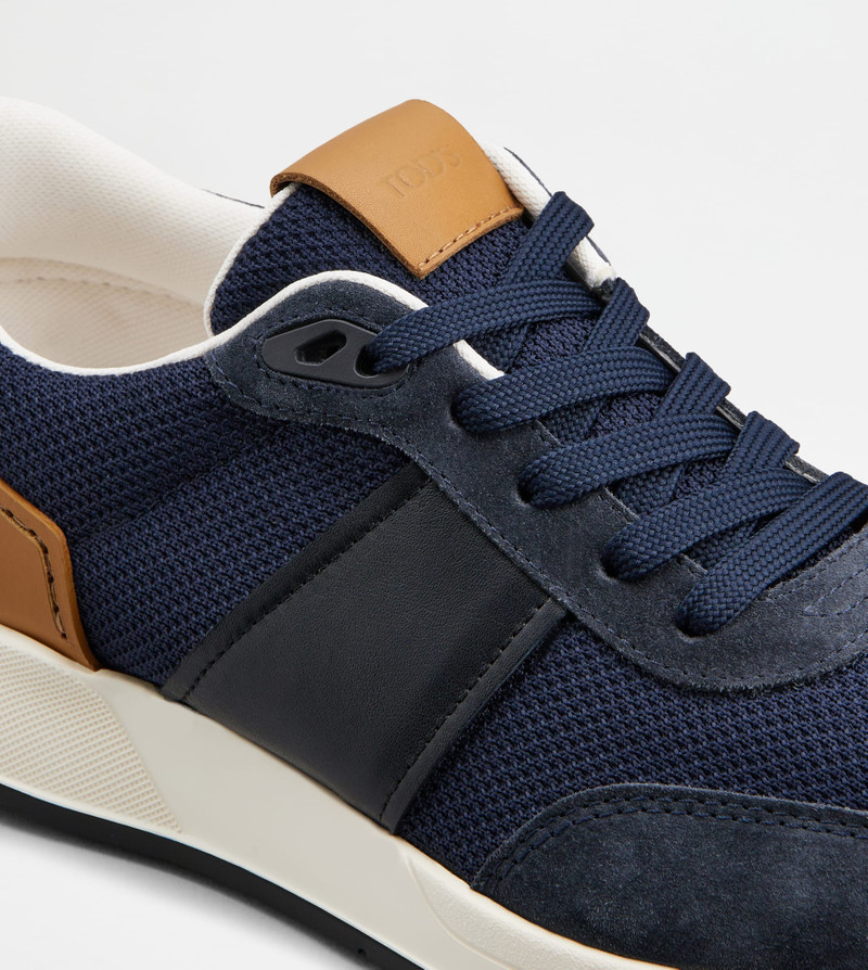 SNEAKERS IN LEATHER AND TECHNICAL FABRIC - WHITE, BLUE, BROWN 5