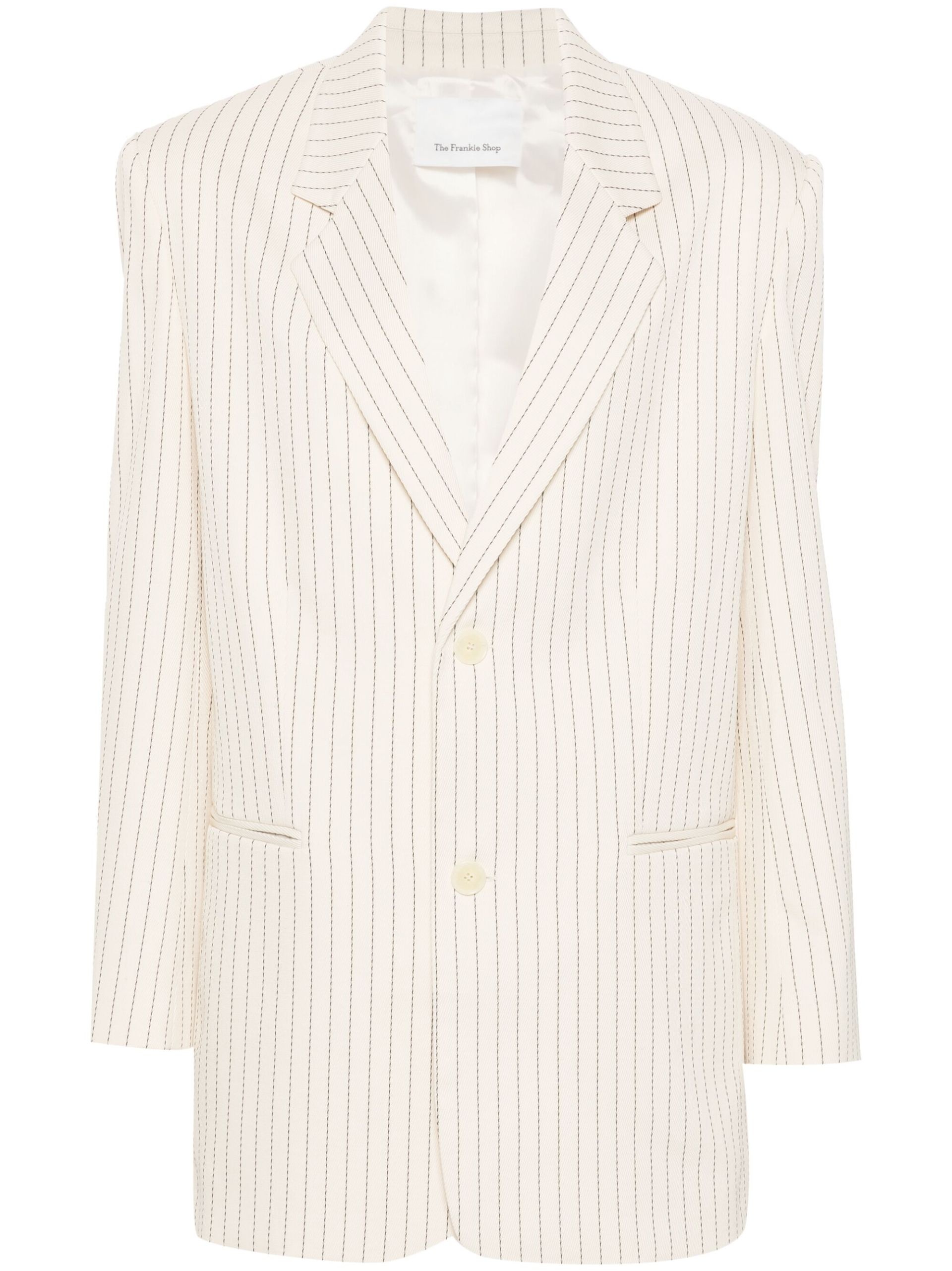 Neutral Pinstripe Twill Blazer - 1