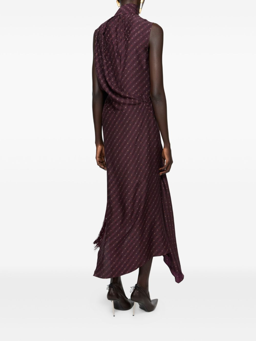 asymmetric fringed-scarf dress - 3