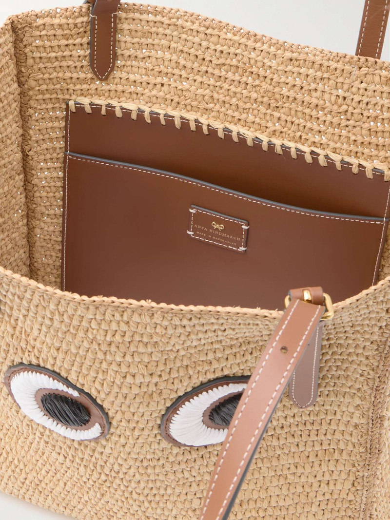 N/S appliquéd leather-trimmed raffia tote 5