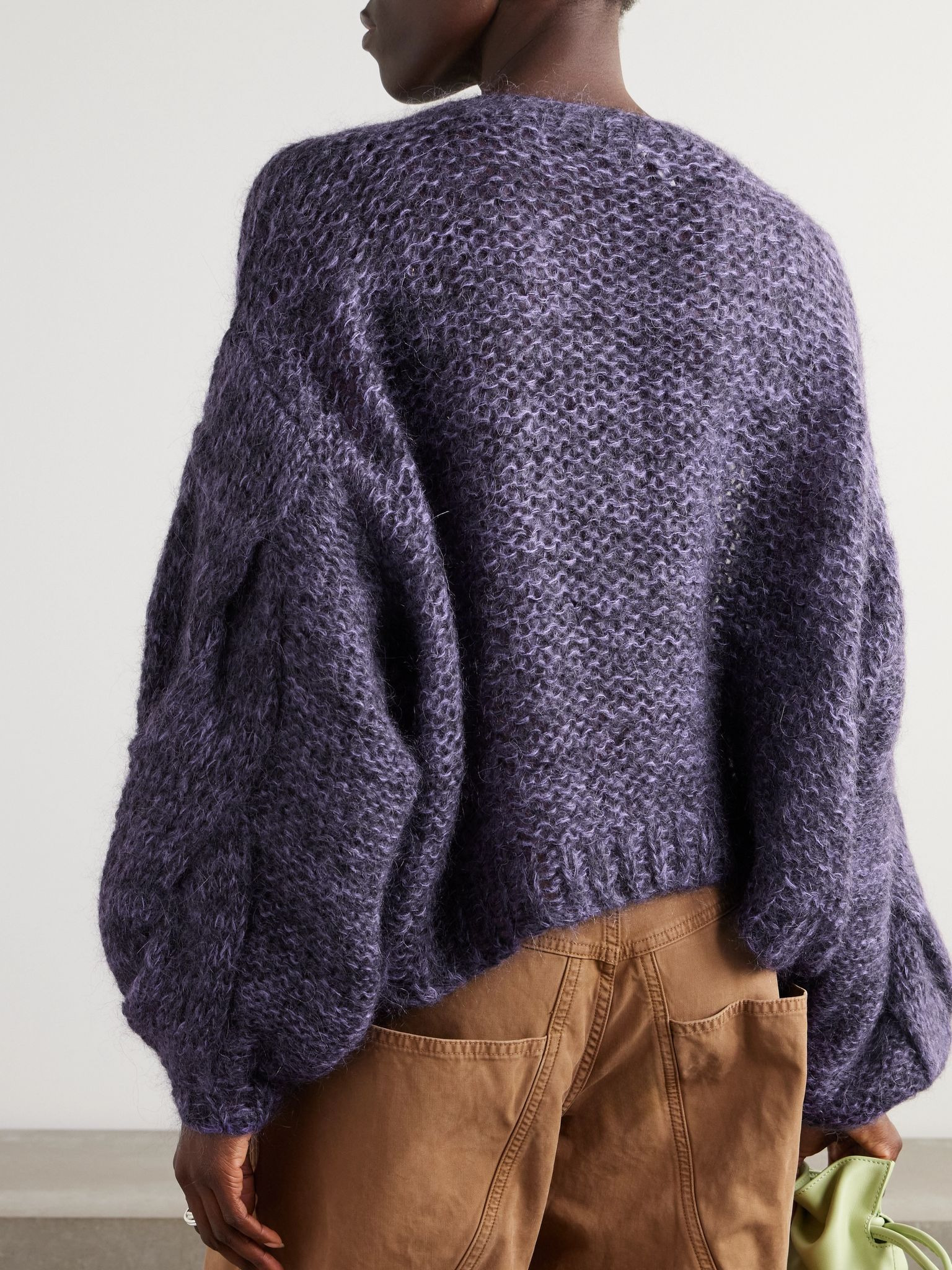 Anagram embroidered cable-knit mohair-blend sweater Purple - 3