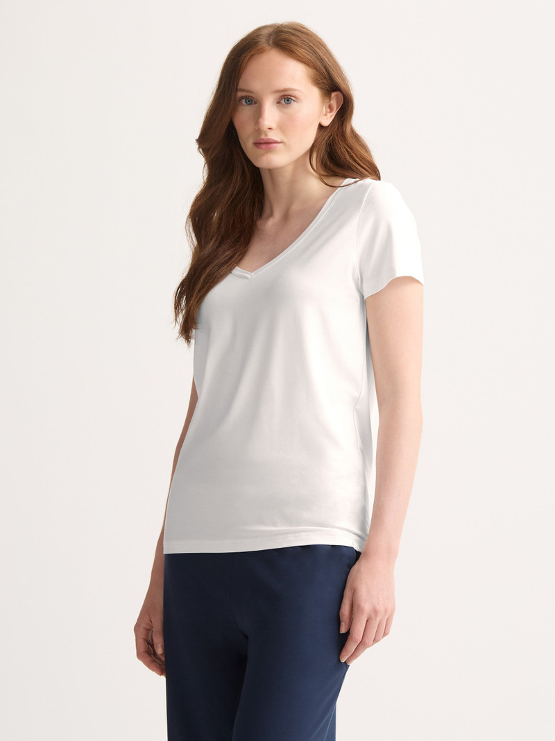 Derek Rose Women's V-Neck T-Shirt Lara Micro Modal Stretch White outlook