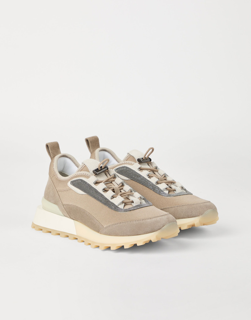 Techno fabric and suede runners with precious trim 1
