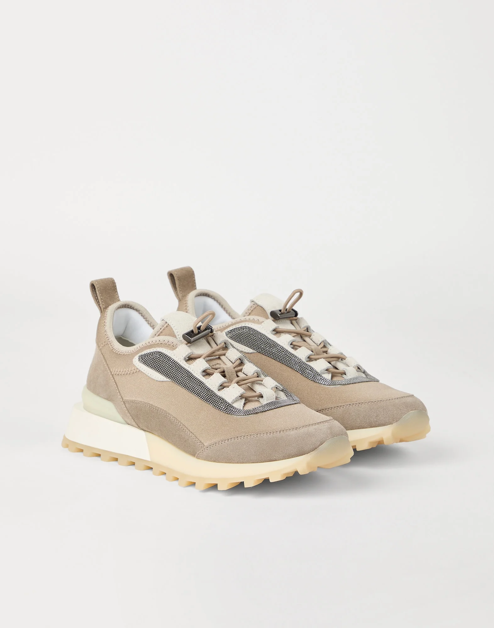 Techno fabric and suede runners with precious trim - 1