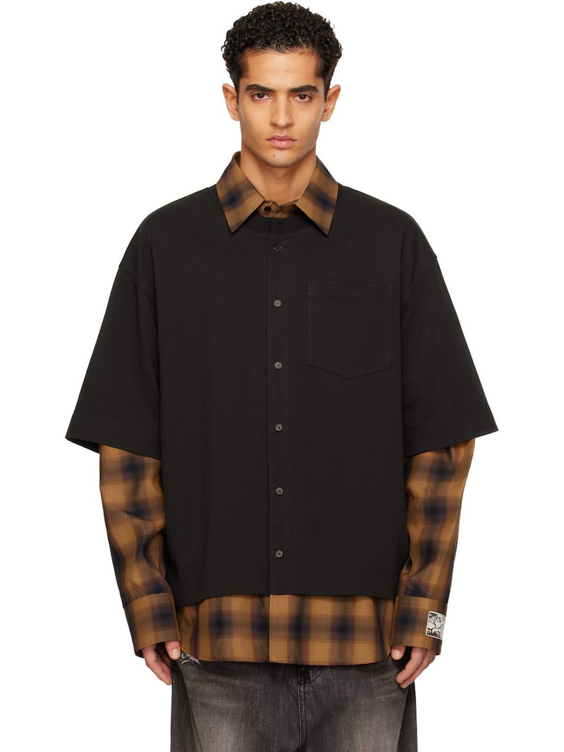 Black & Orange Flannel Check Layered Shirt 1