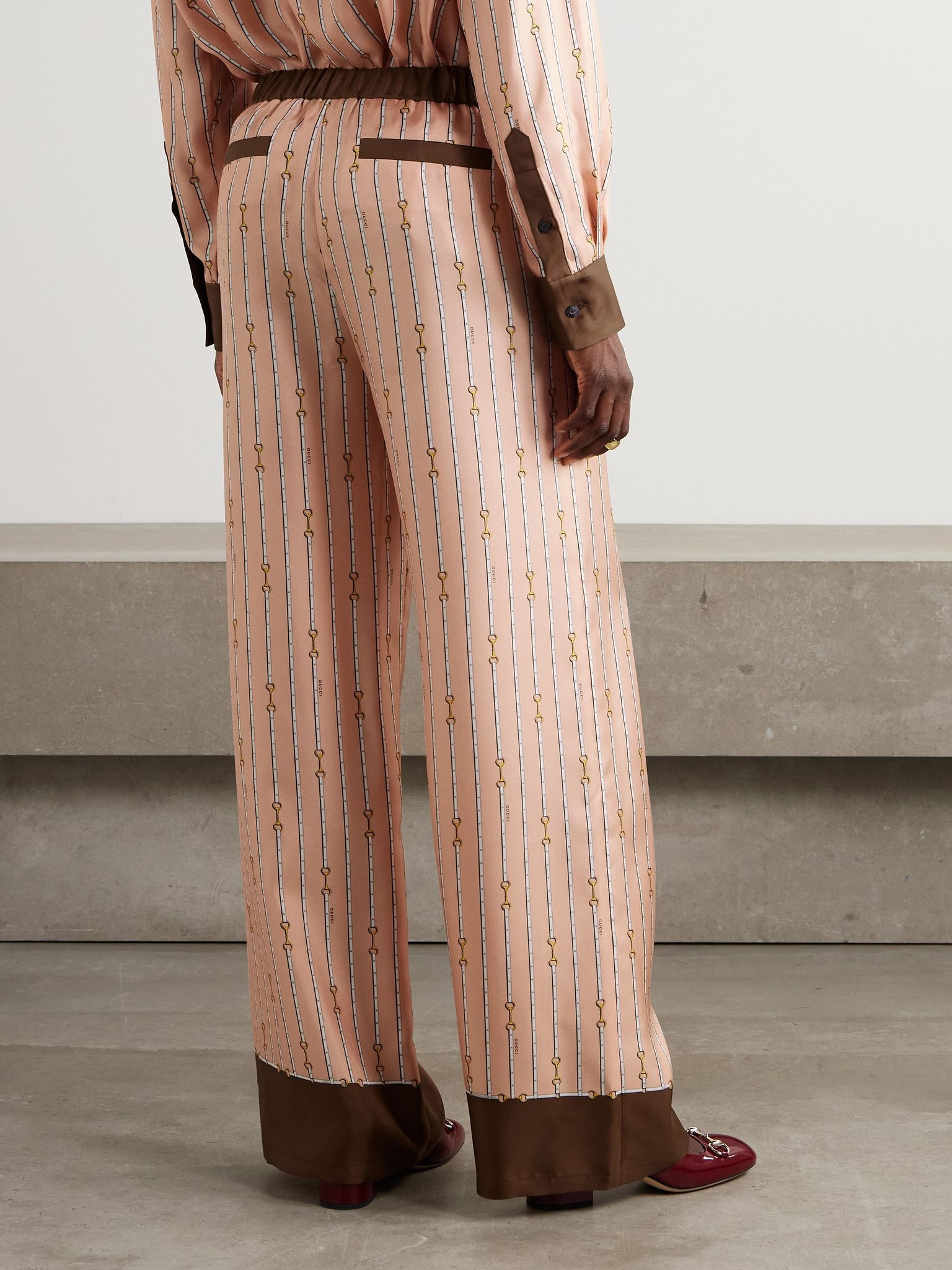 Striped silk-twill wide-leg pants Brown - 3