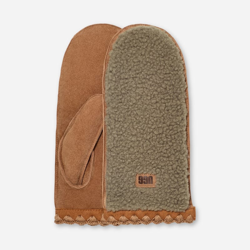 ® Women's ®fluff Scalloped Mitten Leather/Fleece in Moss Green 1