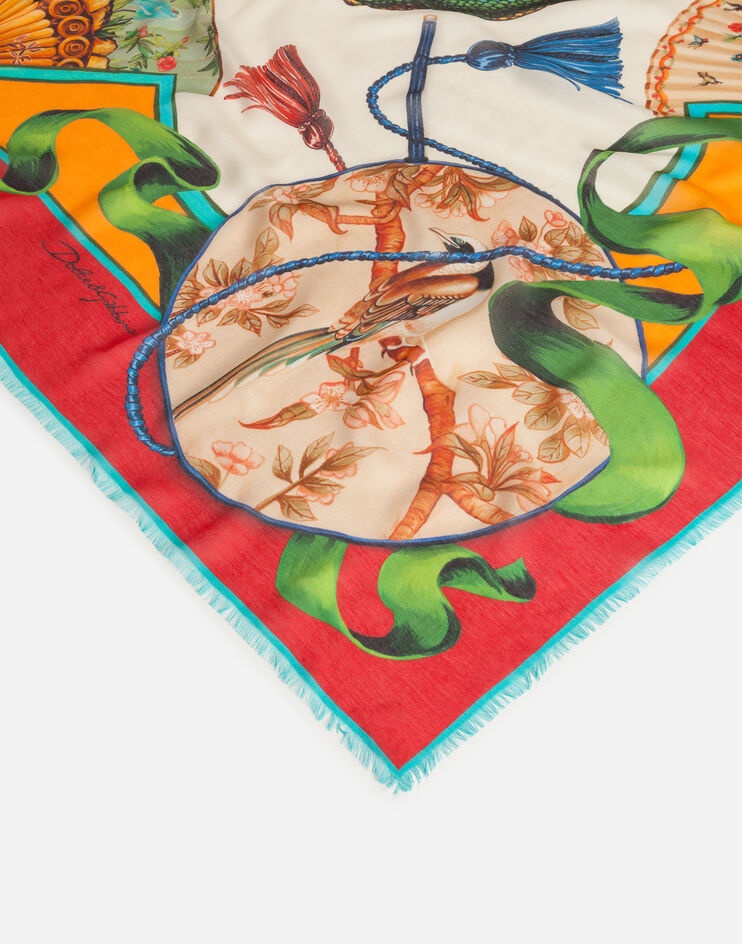 Scarf in modal and cashmere with Silk road print: 140 x 140cm- 55 x 55 inches - 2