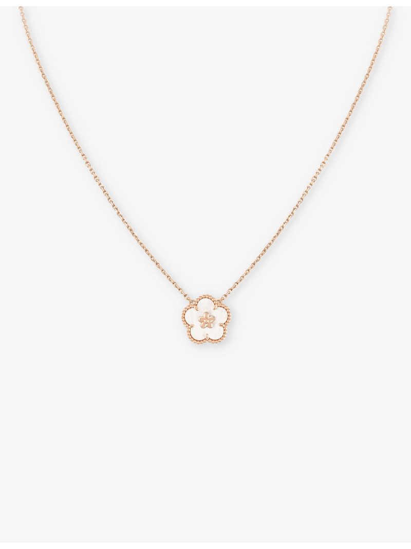 Lucky Spring plum blossom 18ct rose-gold and mother-of-pearl pendant necklace 1