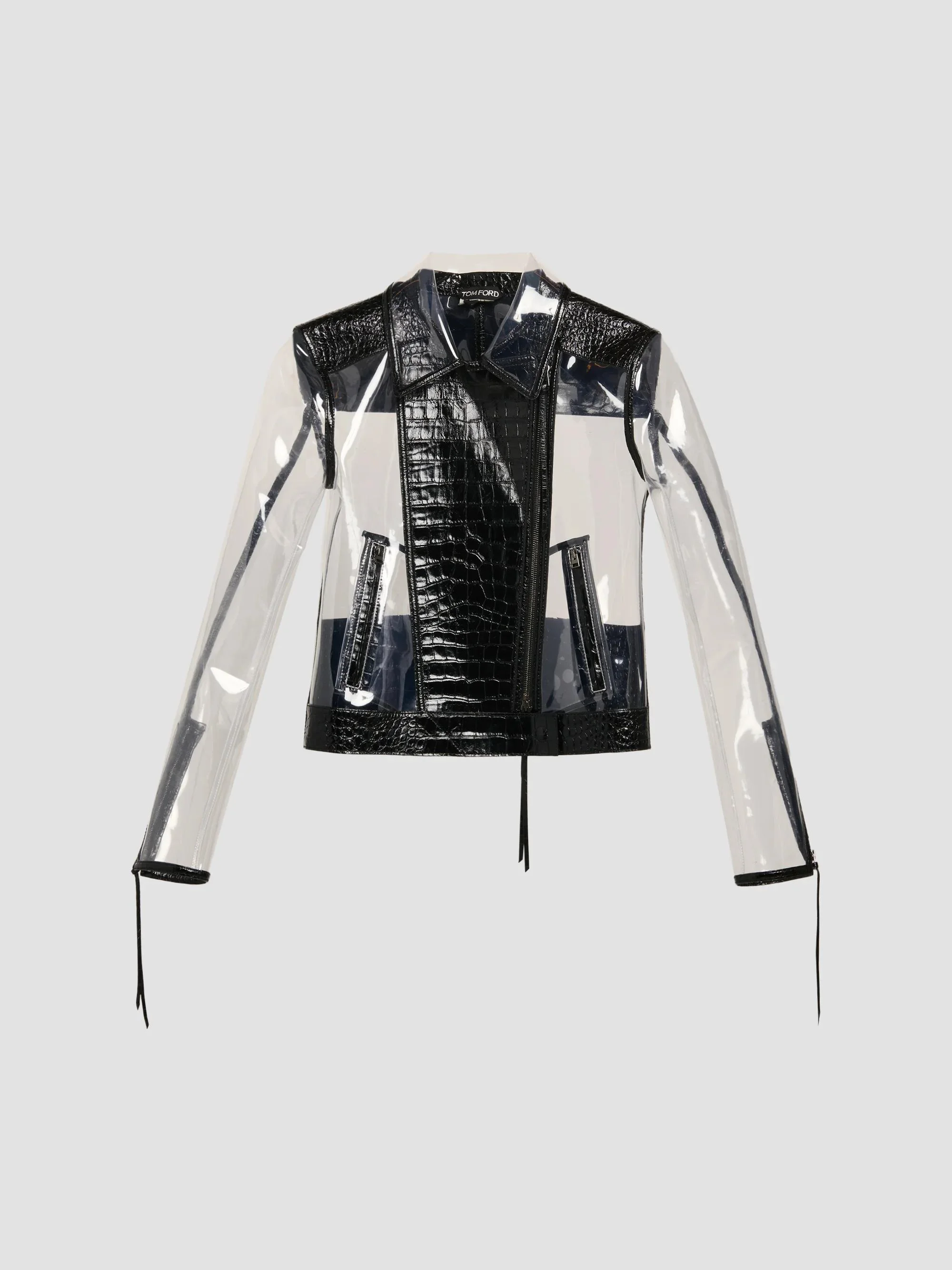 Women's Glass-Effect & Leather Biker Jacket - Black - 1