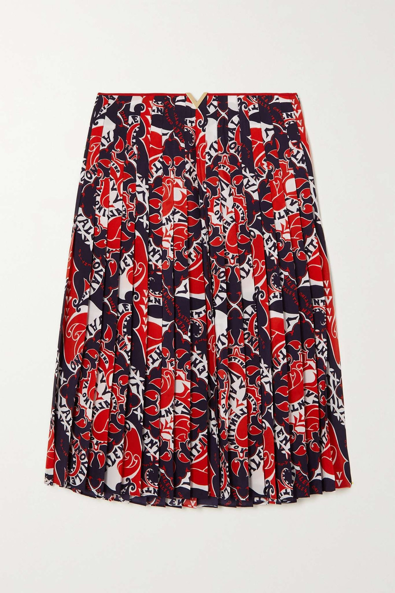Embellished pleated silk crepe de chine skirt 1