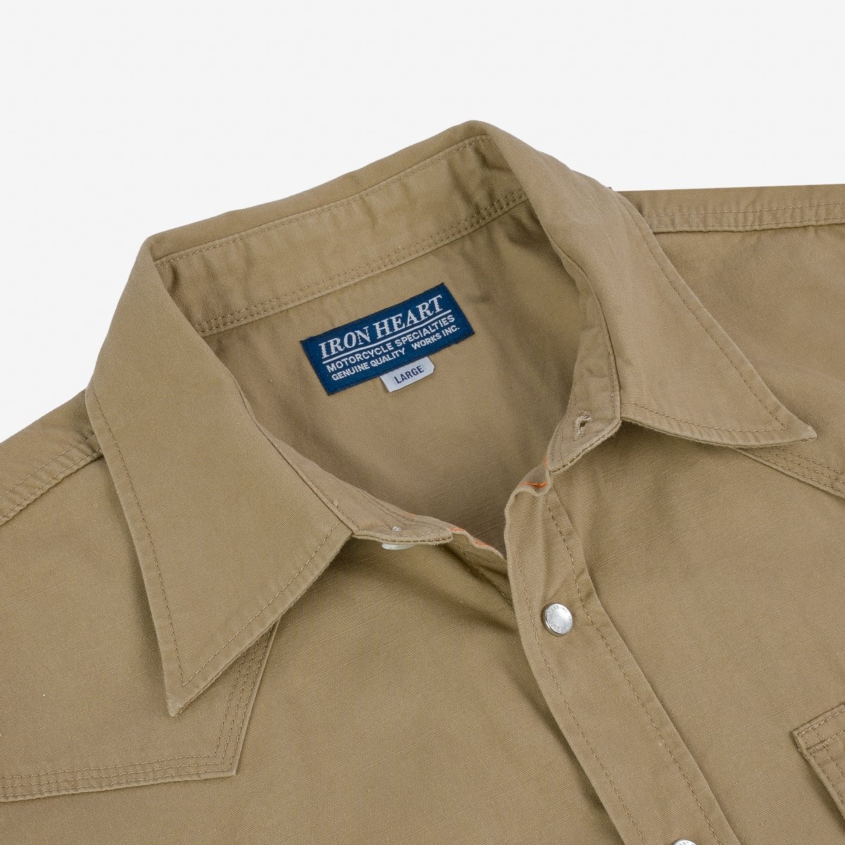 IHSH-387-KHA 7oz Fatigue Cloth Short Sleeved Western Shirt - Khaki - 8
