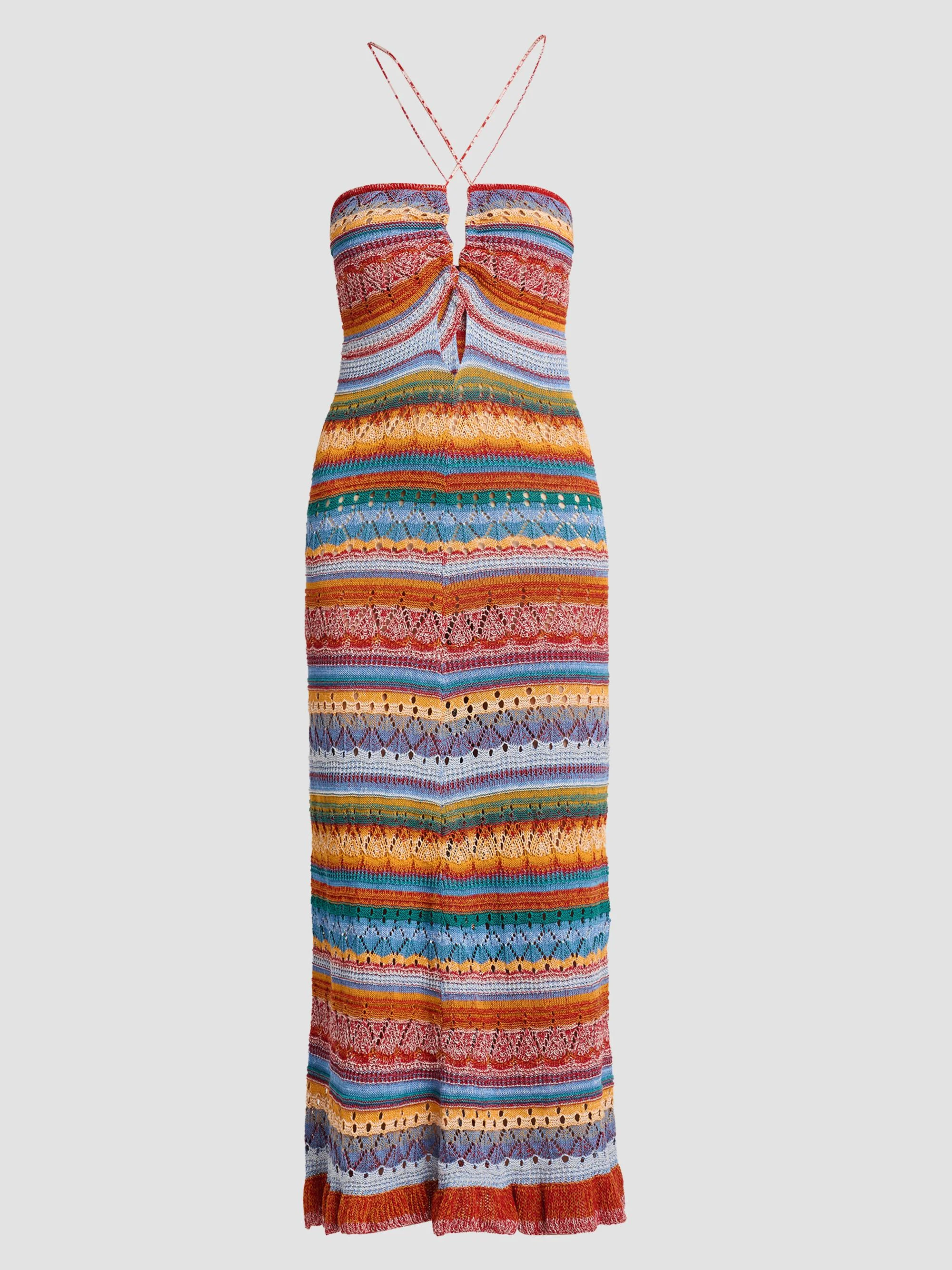Women's Striped Pointelle Knit Midi Dress - Multicolor - 1