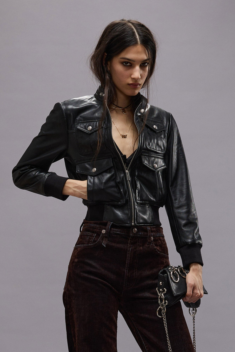 R13 SHRUNKEN ZIP-UP LEATHER JACKET - BLACK -R13 outlook