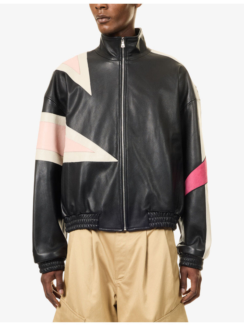 Bomber Contrast-Panel Leather Bomber Jacket 3