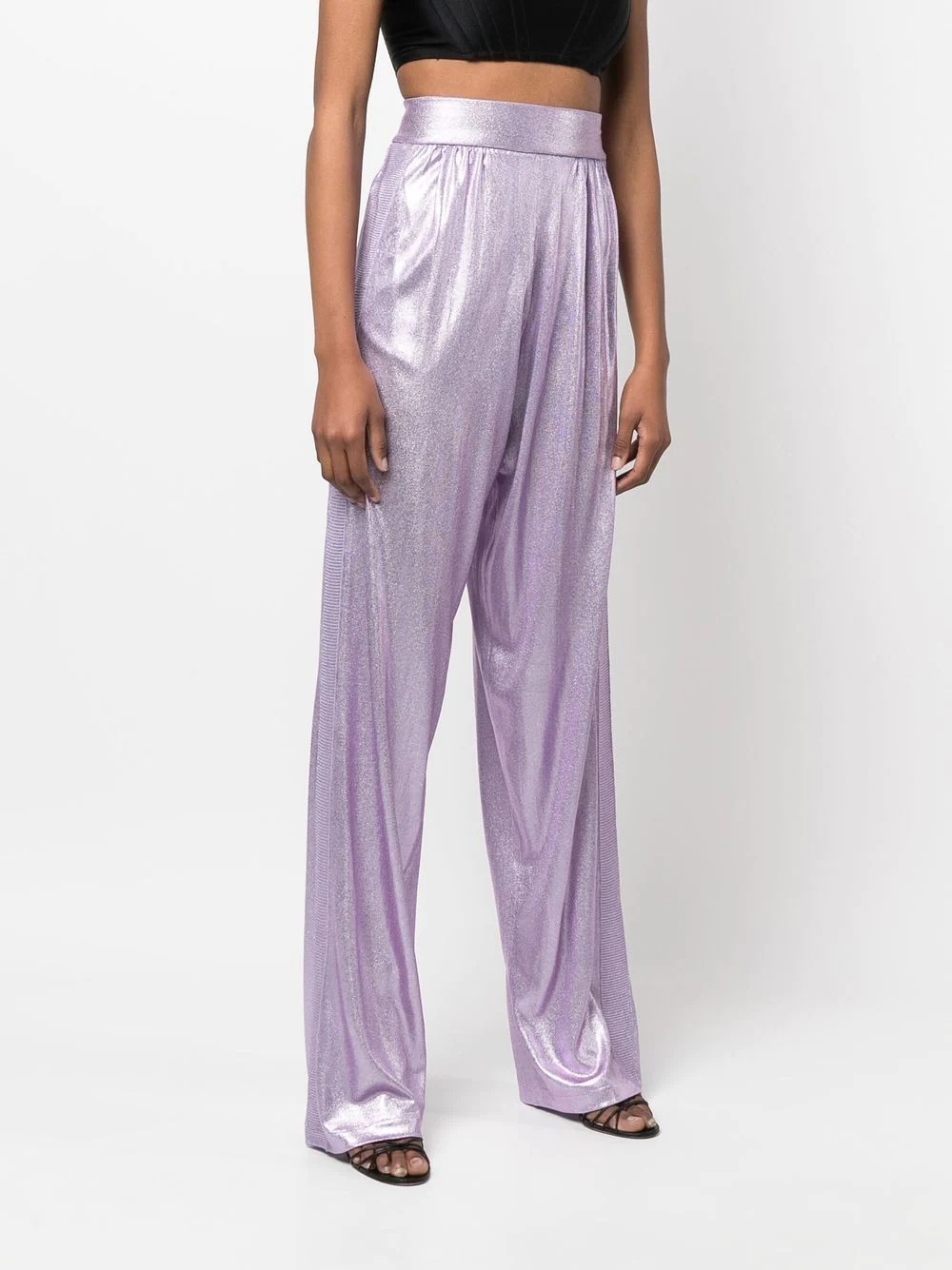 lurex wide-leg trousers - 3