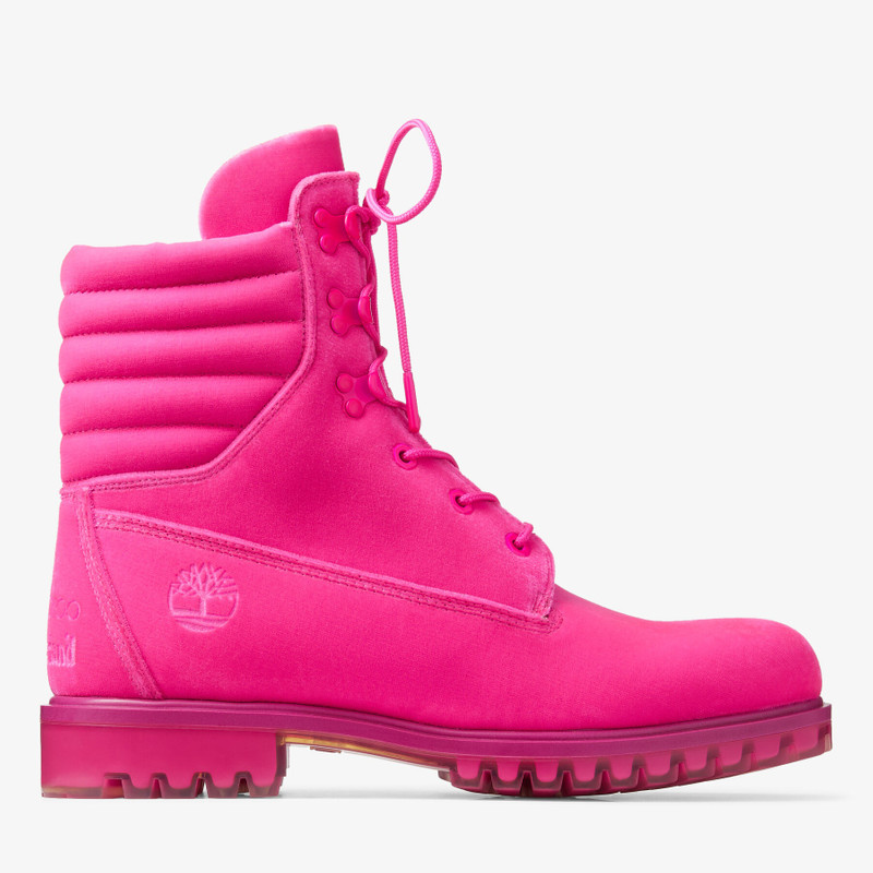 JIMMY CHOO X TIMBERLAND 8 INCH PUFFER BOOT
Hot Pink Timberland Velvet Ankle Boots 1