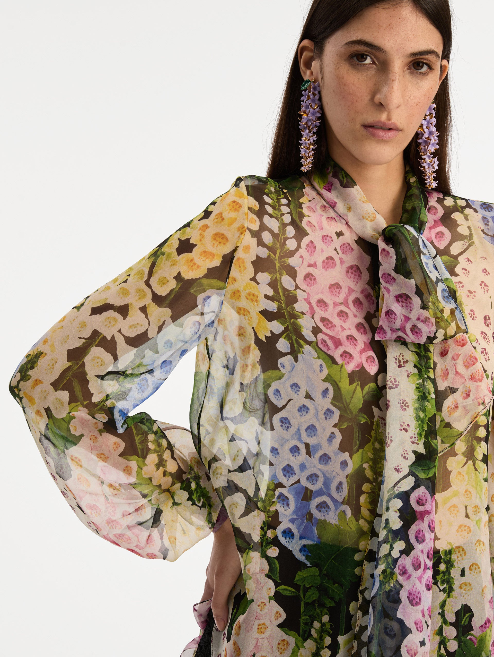 FOXGLOVE TIE-NECK CHIFFON BLOUSE - 6