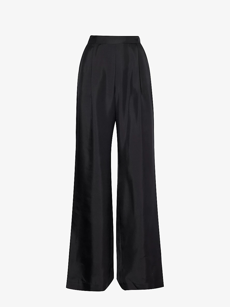 Accolade pleated wide-leg high-rise silk trousers - 1