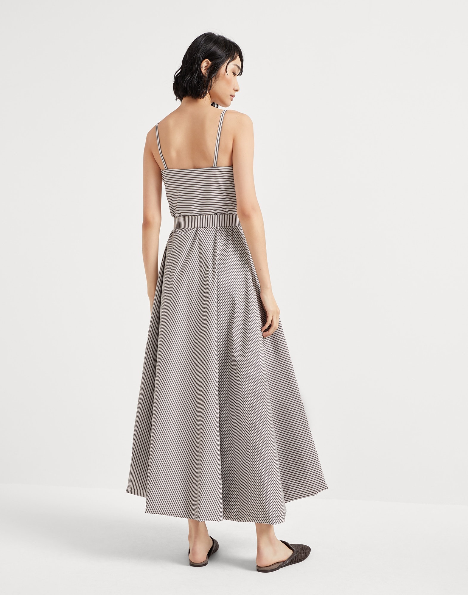 Multi-stripe cotton poplin belted bubble hem dress - 2