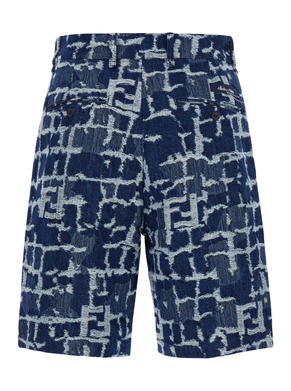 Fendi Men Blue Bermuda Shorts With Ff Print In Cotton And Linen Man - 2