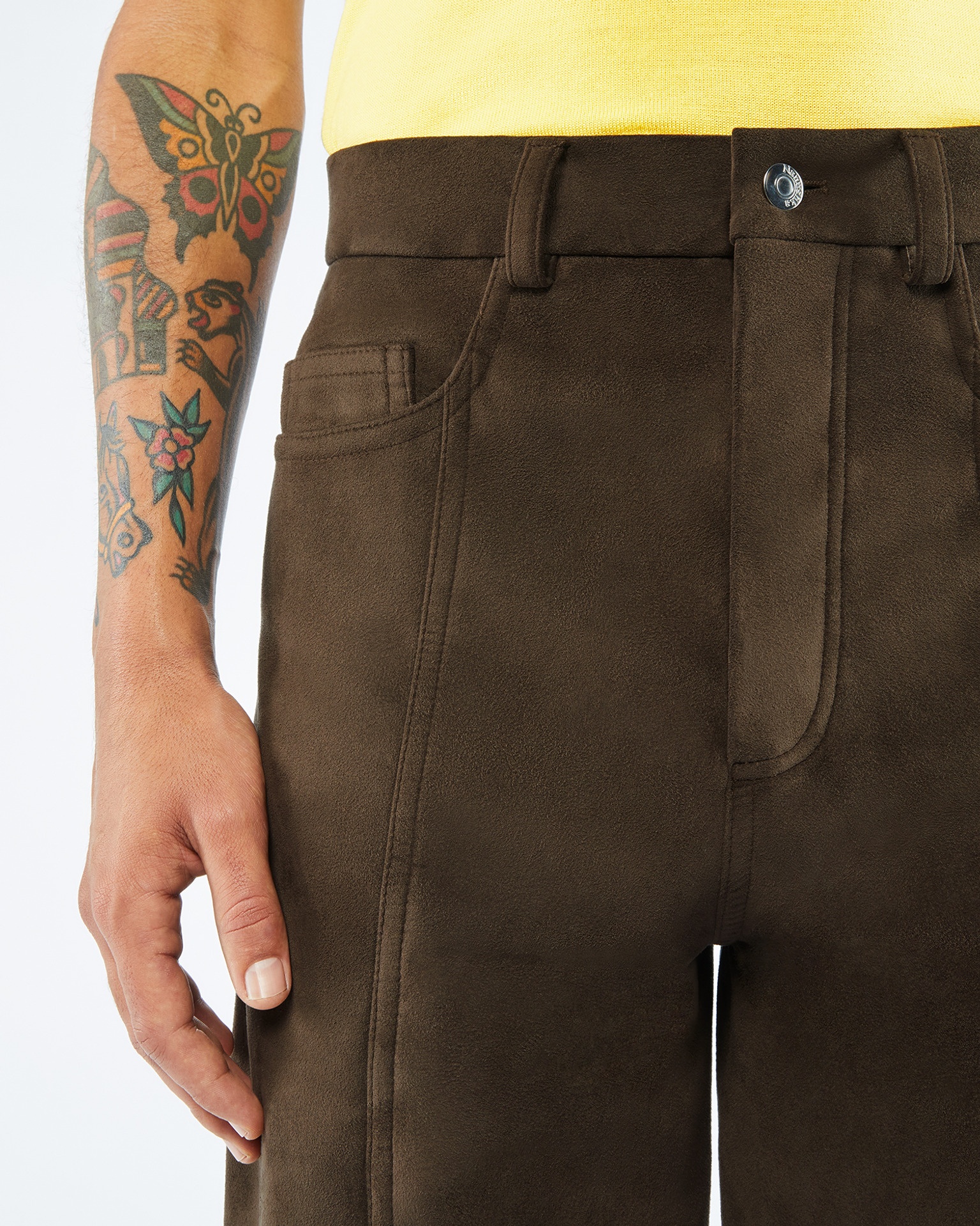 TIBES - Alt-suede split-hem pants - Coffee bean - 2