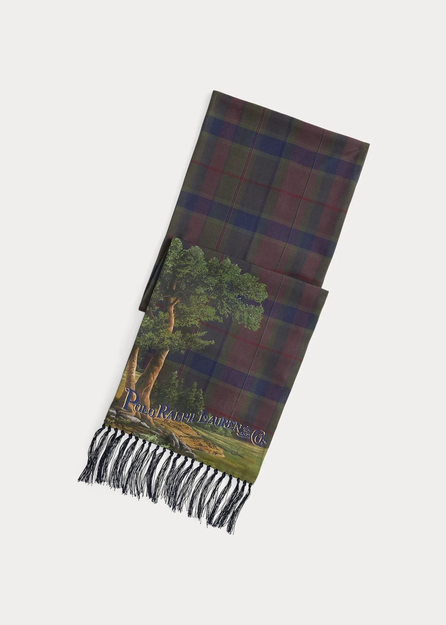 Tasseled Equestrian-Plaid Silk Scarf - 1
